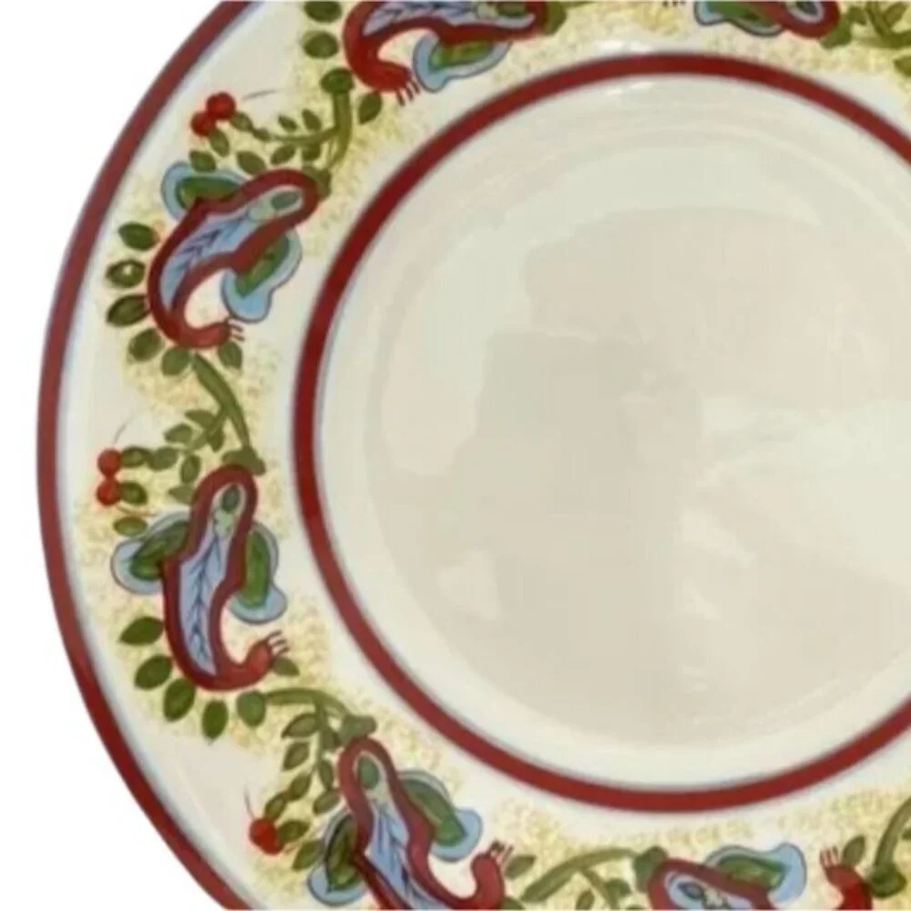Pottery Barn Dinner Plate Bowl Sausalito Paisley 12.5 Pasta Cream Red Green